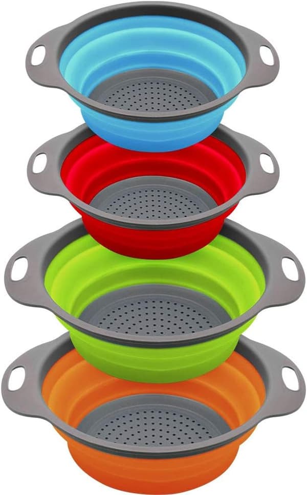 Sammenleggbart dørslagsett, solid plastbase av matkvalitet - Rund plassbesparende silikon sammenleggbart dørslag for pasta, grønnsaker