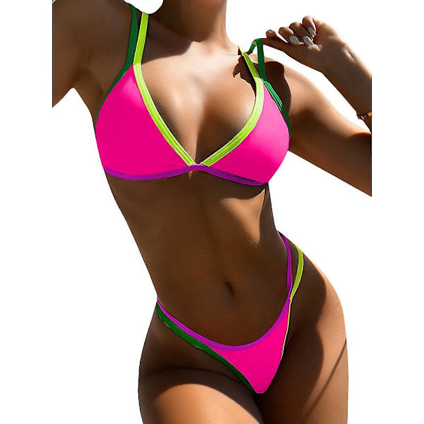 kvinders Color Block Badedragt Bikini Sæt String Sommer Strand Badedragt Badetøj Red M