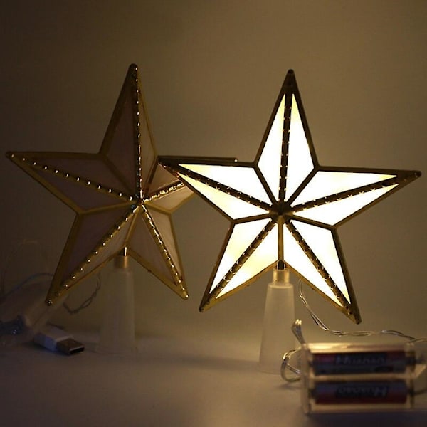 Christmas Tree Topper Plast Star Led Light Usb Batteri drevet Treetop Lamp