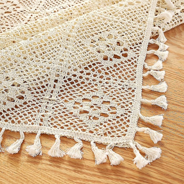 Virkad spets rektangelduk med vintage Beige 140x250cm