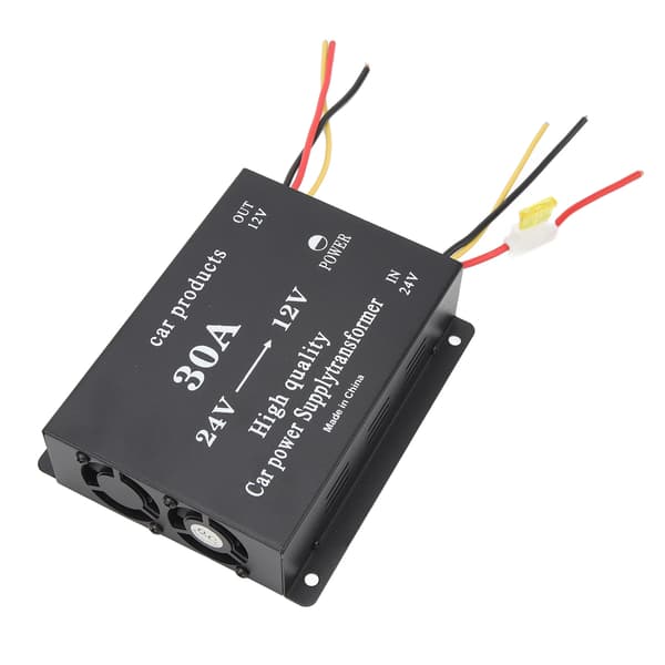 Bilstrømomformer 30A 24V til 12V DC Sort 300A Udgangsadapter til Bilkøleskab DVD VCD CD
