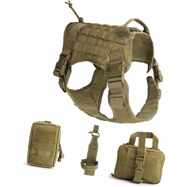 Tactical Dog Vest, Service Dog Tactical Väst, Bekväm vattentät militärpatrull med set ryggsäckar och pendlarväska storlek L (brun),