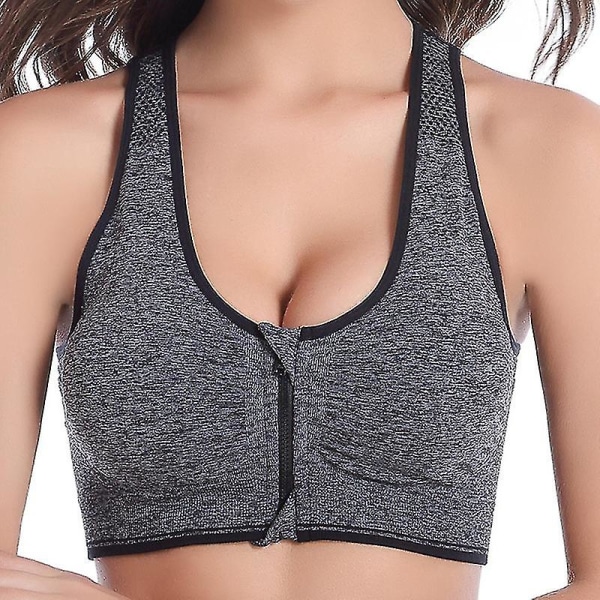 Kvinner Sports Front Zip Yoga Push Up Polstret BH Grey M