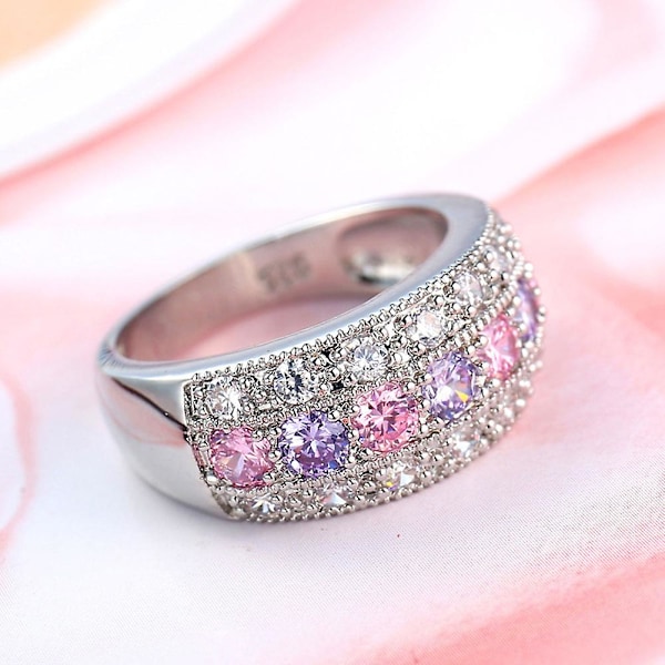 Bröllopsförlovning Bröllopssmycken Färgglada Cubic Zirconia Inläggningar Finger Ring US 6