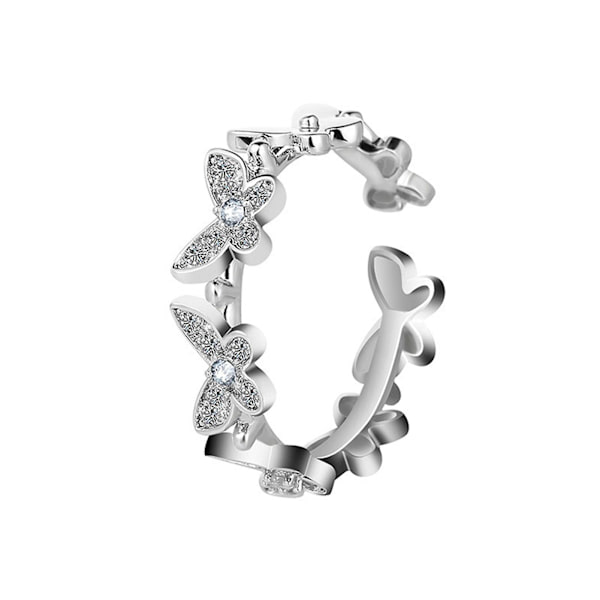Kvinnor justerbar fjäril form strass inläggningar öppna finger ring smycken gåva