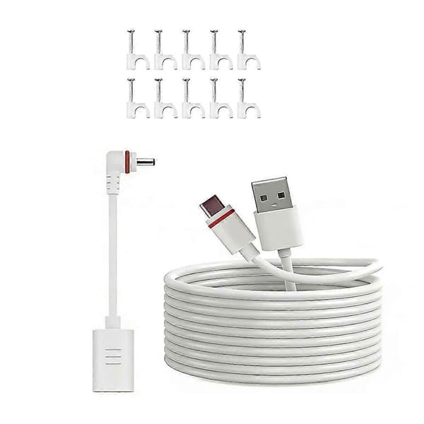 16.4Ft USB C strømkabel med adapter til Ring Pan-Tilt Mount/Stick Up Cam Battery Pro/3. generation/2. generation/Spotlight Cam