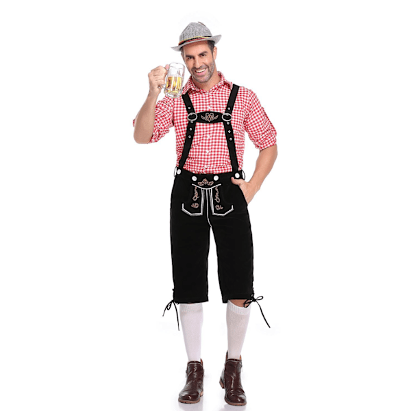 Tradisjonell Oktoberfest kostyme rutete skjorte Herre øl bukseseler dress Halloween øl dress 2XL