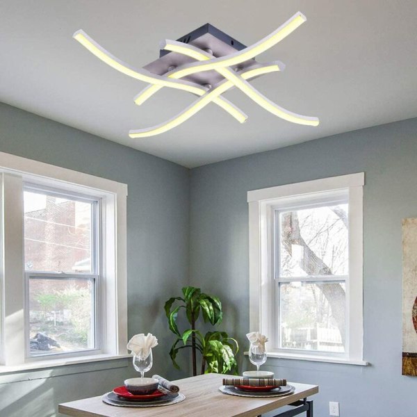 LED-loftslys, buet moderne design loftslysekronelampe med 4 STK bølget lys til stue soveværelse spisestue (28W 4 lys varm hvid)，