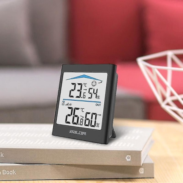 Digital LCD-værstasjon Innendørs Utendørs Trend Hygrometer Termometer Trådløs fjernkontrollsensor Bevegelsesaktivert bakgrunnsbelysning black