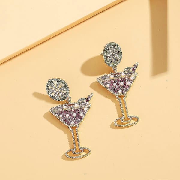 Boho stil kreative øreringe høje vinglas citronskive øreringe farvematchende diamantøreringe