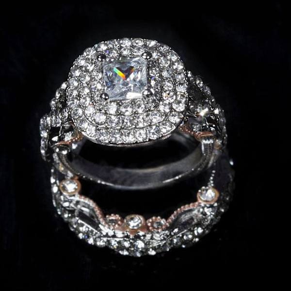 2st Fingerringar Fyrkantiga Rhinestone Dam Glittrande Galvanisering Prinsessringar För Bröllop US 11