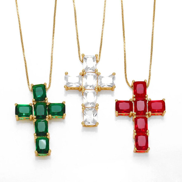 Halsband Vintage Zircon Cross Modesmycken Ac10020 Green