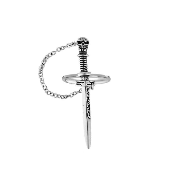 Gothic Punk Skull Sword Movable Plug-in Finger Ring Middelalder Ridder Dolk Kæde Ring Band Vintage Statement smykker