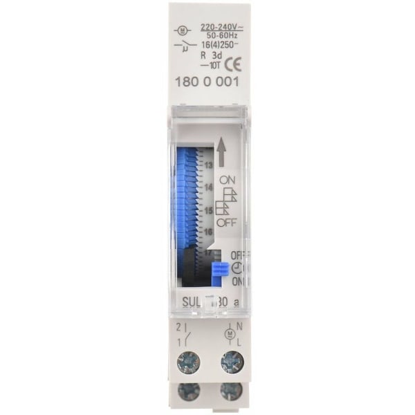 24 timers mekanisk timer 15 minutter minimum timer skinnemontert innebygd batteri, SUL180a AC220-240V Grå - SUL180a AC220-240V Grå,