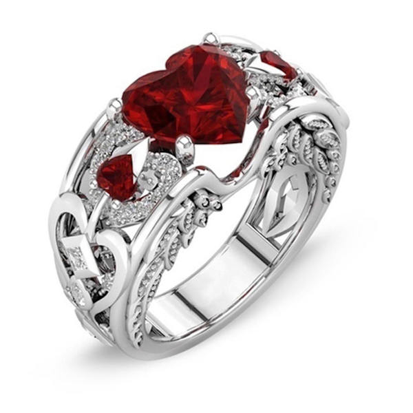 Kvinnor Ring Hollow Out Heart Smycken Galvanisering Mode Utseende Fingerring för bröllop Red US 7