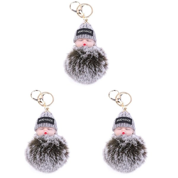 3kpl Sleeping Baby Doll Avaimenperä Pehmo Pörröinen Avaimenperä Riippuva Lahjariippuva koriste miehille ja naisille ((kaksivärinen pehmoharmaa)