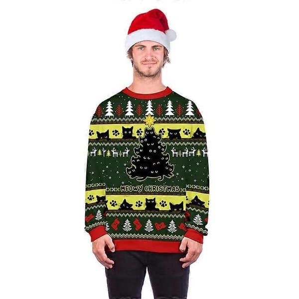 Mænds/kvinders grimme julesweater 3D unik sjov grafisk pullover-skjorte XXL
