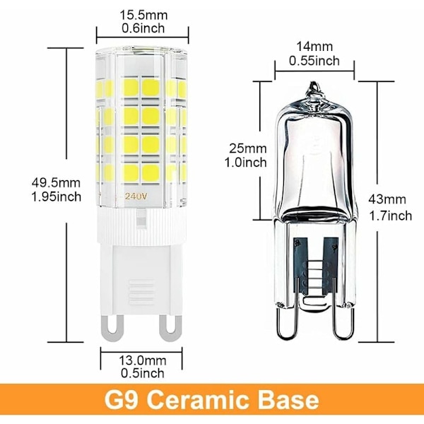 5W G9 LED-pære (svarende til 50W halogenpærer), 450LM, 220V, Cool White 6000K, AC100-240V, IKKE-dæmpbar, energibesparende