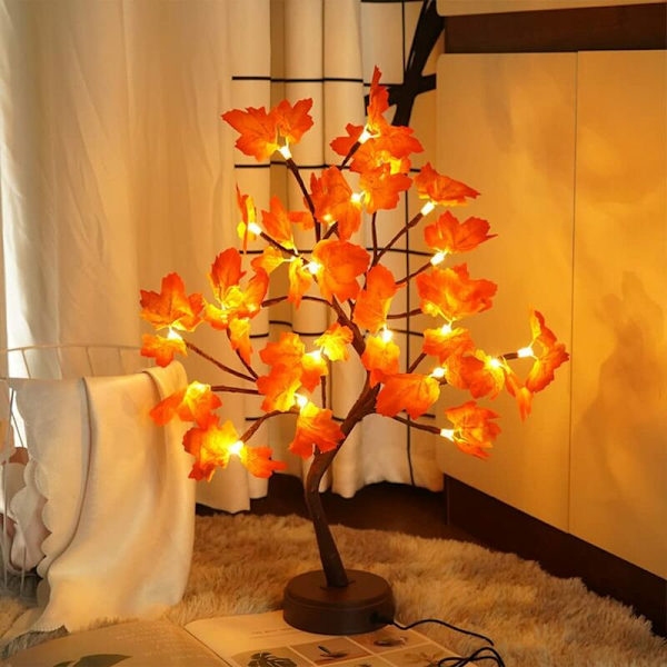 24 LED Keinotekoinen vaahtera puu 55 cm, 24 LED keinotekoinen vaahtera puuvalo, USB Lämmin valkoinen Light Up Trees, valaistu vaahtera bonsai valo jouluksi, Weddin