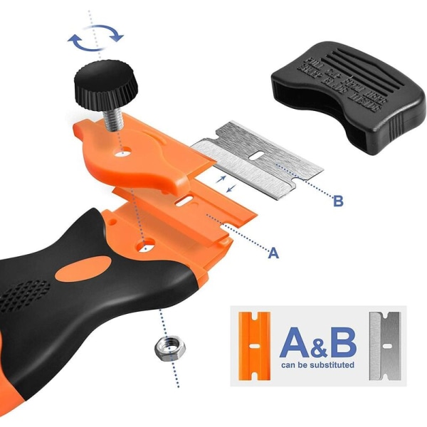 Tokantet plastskrape for å skrape etiketter, feste gulvdekaler, klistremerker for glassmaling (2 spader + 1 plastskrape, skrape + 10 metallsk.