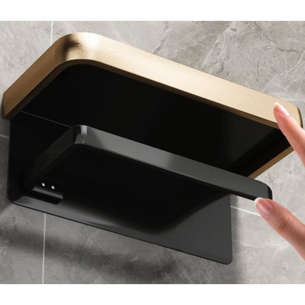Stempelfri toiletpapirholder til badeværelset Vægophæng Toiletpapirrulle (dobbeltlag sort og guld)