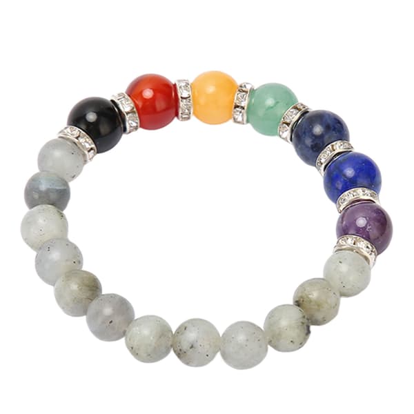 Chakra Perlearmbånd Elastisk Snøre Stresslindring Meditation Healing Grå
