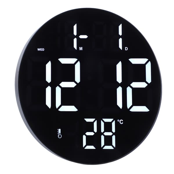 Rund Digital Väggklocka 12 24 Timmar USB-driven Tyst Modern LED Väggklocka för Vardagsrum Sovrum Klassrum Kontor