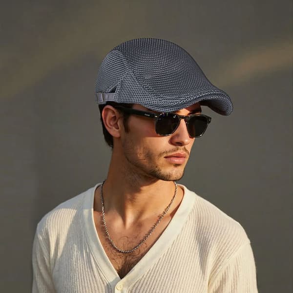Åndbar Mesh Baret til Mænd - Sommer Solbeskyttelse Duckbill Hat Lysegrå LightGrey