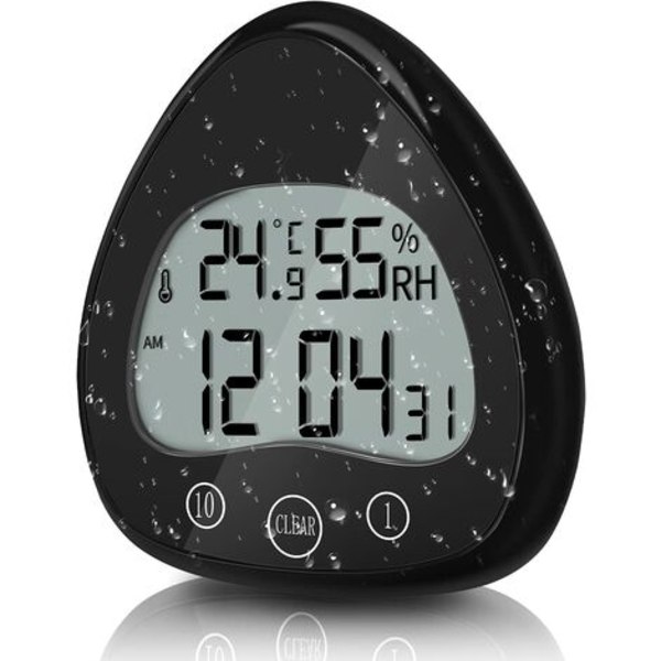 Badeværelsesur, Digital LCD-alarm med vandtæt berøringsbruseur, Vandtæt timere Termometer Bærbar LCD-skærm