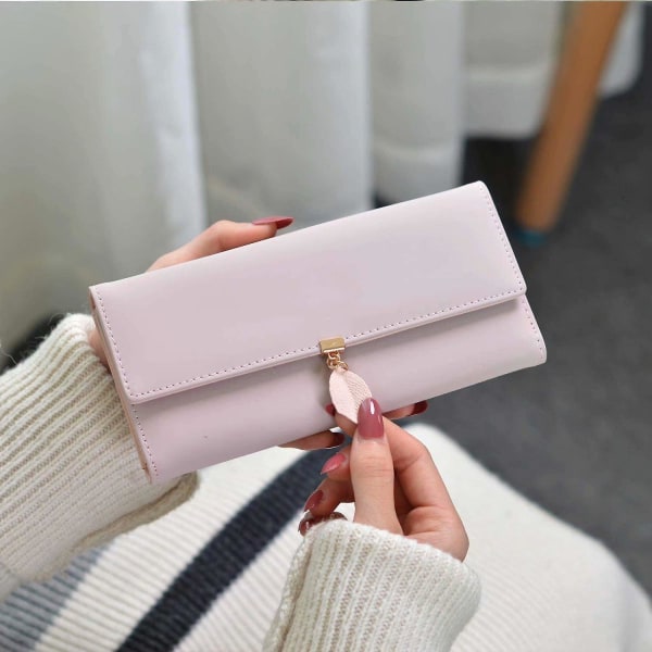 Pink Leaf lång plånbok för kvinnor