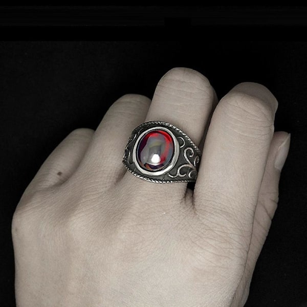 Vintage rustfrit stål gotiske ringe til mænd og kvinder graverede blomster med rød granat natursten fine smykker