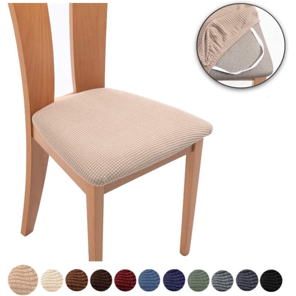 Jacquard sædebetræk til spisestuestole Elastisk stol Sædepude Slipbetræk Vaskbare aftagelige spisekøkkenstolebetræk (lysegrå, sæt med 6),