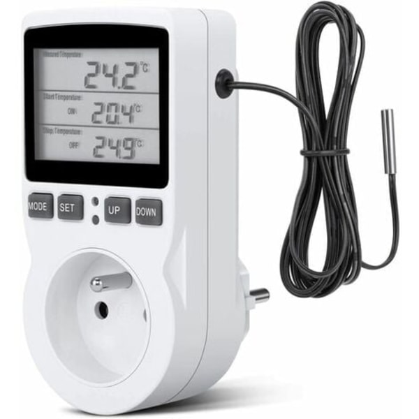 Termostatstik, digital timer-stik, digital programmerbar stikkontakt med sensor, programmerbar digital timer, opvarmning