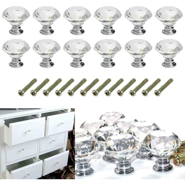 12PCS30MM30*30 läpinäkyvä kristallikaapin kahva hopeoitu laatikon pohja yksireikäinen kahva