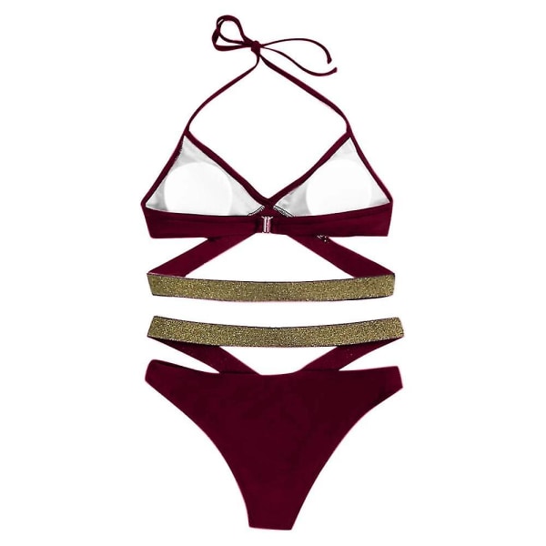 Naisten push-up-rintaliivit + lyhyt bikinisetti , uimapuku, uimapuku Wine Red S