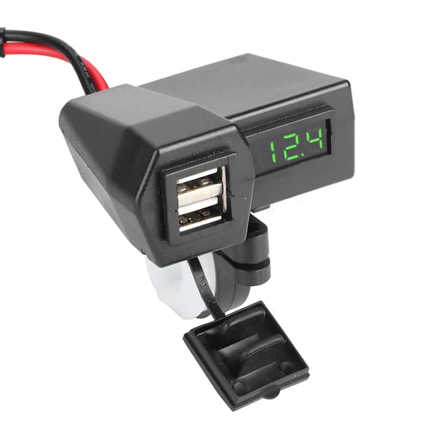 Universal motorsykkel dobbel USB-lader socket adapter med voltmeter display grønn