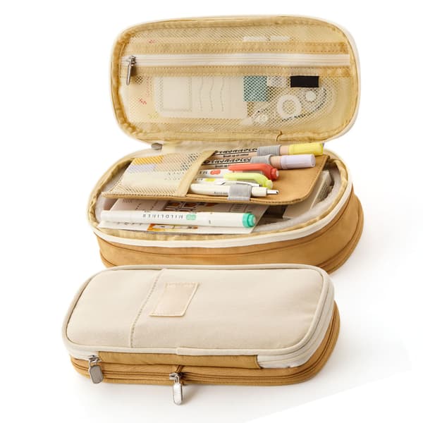 Papirpose Stor Kapacitet Studerende Macaron Farve Matchende Lærred Blyantpose Papirpose Lys Khaki Beige