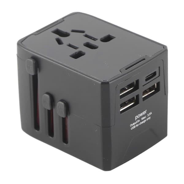 Universell reiseadapter Internasjonal plugg strømomformer med flere uttak 3USB and TYPE C Black