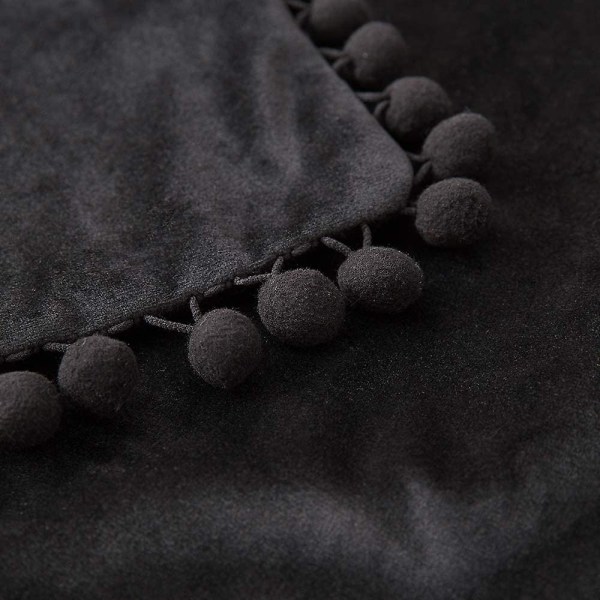 Paket med 2 Sammets-kuddfodral Pompom Dekorativa örngott Solida mjuka kuddfodral Med Poms Fyrkantig För Soffa Soffa Sovrum Bil 18x18tum Da 18 x18 Black
