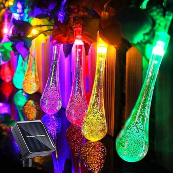 Soldrivna ljusslingor, 50 LED 9,5 M Solar Water Drop Light för utomhus och inomhus, julfester (färg)