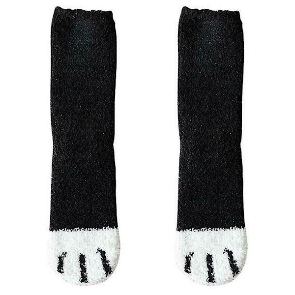 Kvinnor Varm Rolig Fluffig Cat Paw Mjuk Säng Tofflor Strumpor Black