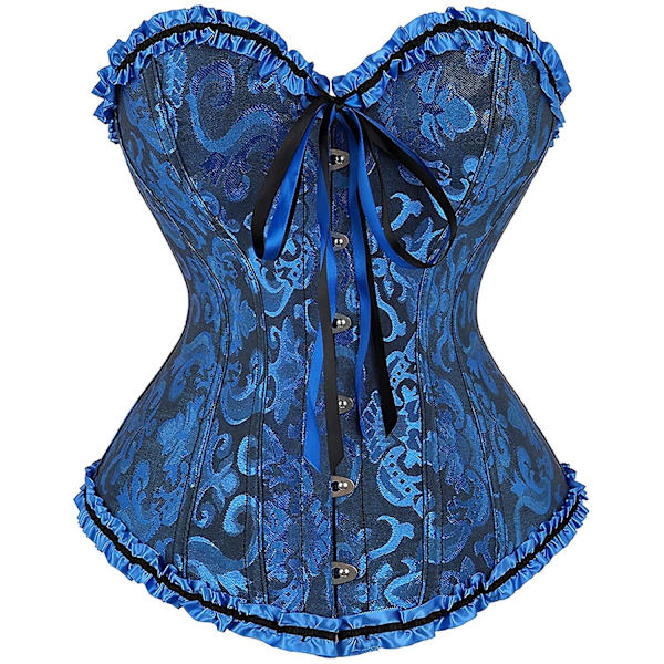 Goottilaiset korsetit Top Bustiers Overbust Satiini Seksikäs puku Korsetti Korsetti Vintage Flower Lace Bridal Plus Size Korsett Women Dark blue XXL
