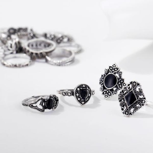15st/ set Kvinnor Hollow Lotus Solros Geometrisk Faux Gem Stacking Finger Ring