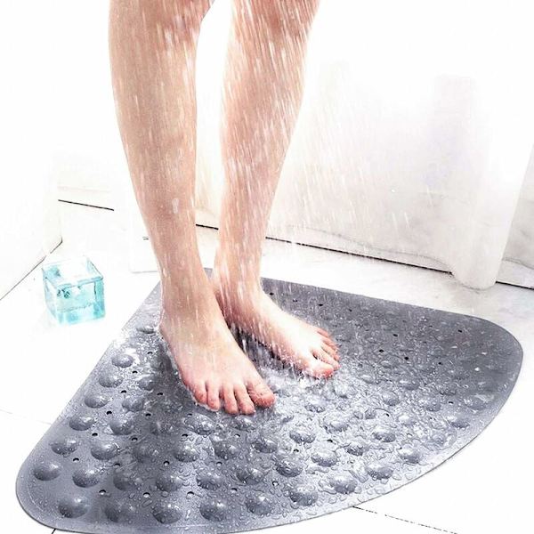 Grå vifteformet 54cm*54cm brusebad badeværelse gulvmåtte toiletbad husholdnings silikone trædepude,