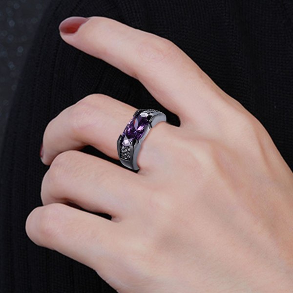 Noble Utsökt utförande Vackra kvinnor Ring Inlagd Faux Gem Strass Bröllopsband Smycken Tillbehör Purple US 12
