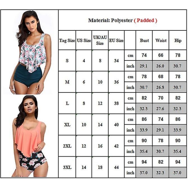 Naisten Ruffle Tankini Bikini Set korkeavyötäröinen uimapuku C S