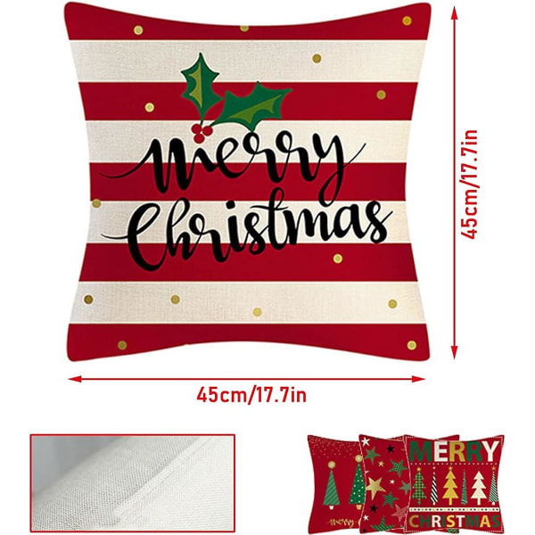 4kpl Hyvää joulua koristeellinen tyynyliina Joulukuusi Star Red Tyynyliina Square Kodin sisustus