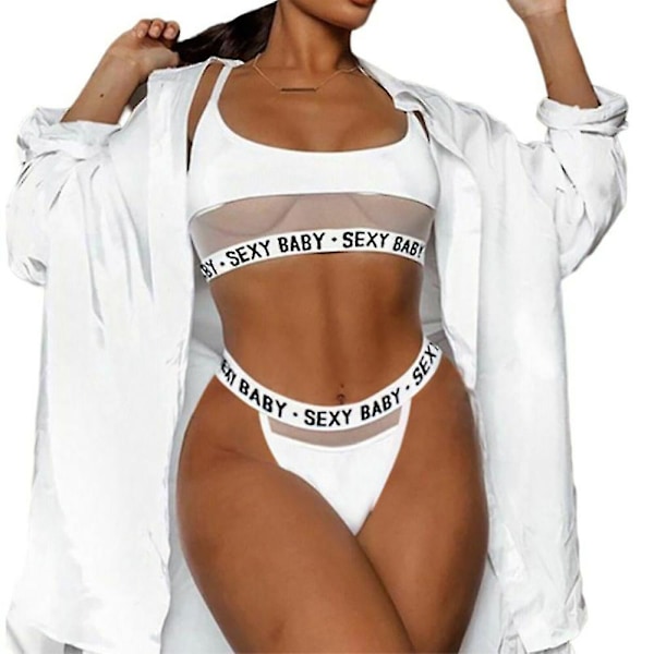 Sexy Baby Women Alusvaatteet Alusvaatteet Set Mesh Bra Thong White XL