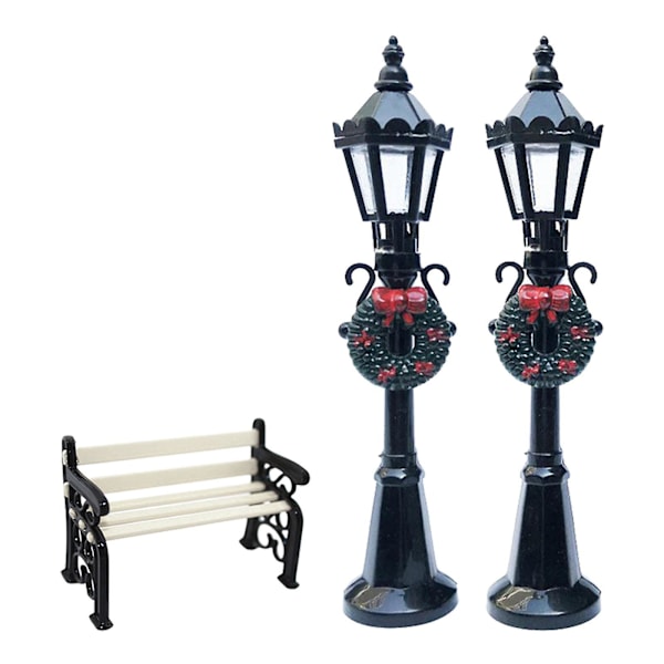 1/12 Dollhouse Miniature Garden Patio Furniture Park Penkki ja 2x Street Lamp