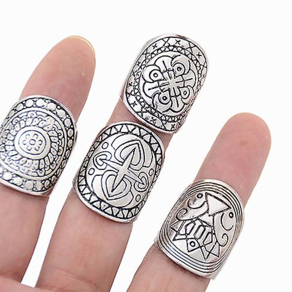 Nya Bohemian Vintage snidade Totem Etniska Silverpläterade Midi Ringar Set 4st